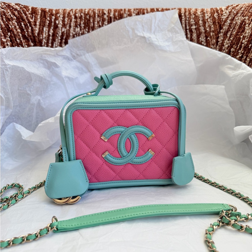 Chanel Pink & Mint Quilted Vanity  Case Crossbody Bag